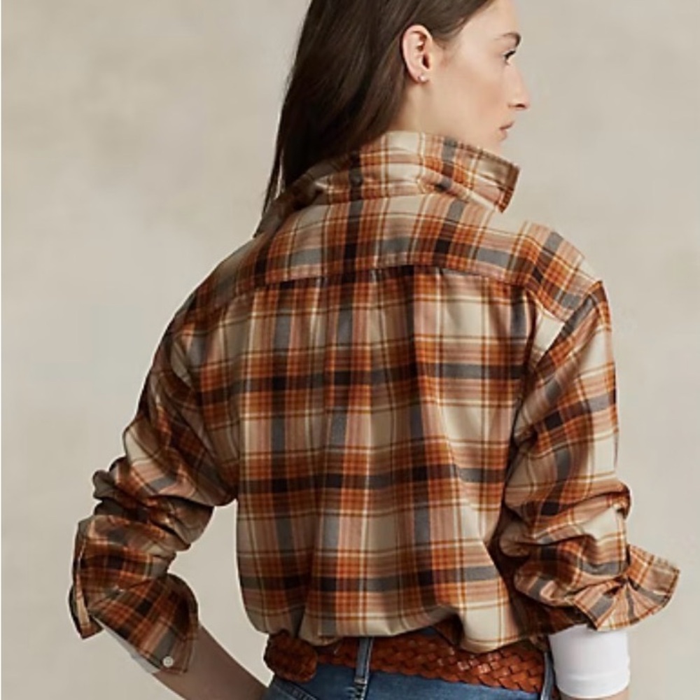 Ralph Lauren Tan and Orange Plaid Shirt - Picture 2 of 7